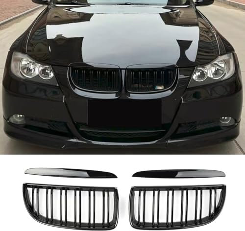 Jinpengyong E90 E91 Nieren Schwarz für BMW 3er E90 E91 2005-2008 E90 touring E91 Grill Glanz Schwarz Doppelsteg Sport Kühlergrill(For 3er E90 2005-2008)