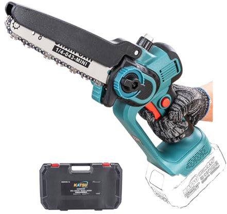 KATSU FIT-BAT 21V Brushless Cordless Chainsaw 8 Inch Handheld Electric Chain Saw, Tool-Free Chain Tensioner, Manual Oil Lubrication System, in Plastic Case, Without Battery 102774
