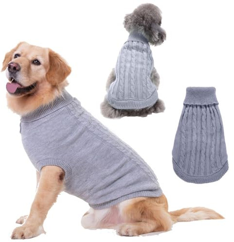 FFWTPY Hundepullover für Große und Mittelgroße Hunde mit Hohem Kragen Winter Weicher und Warmer Hundepulli Strickweste für Innen und Außenbereich Hundekleidung Hund Pullover （Grau/XL）