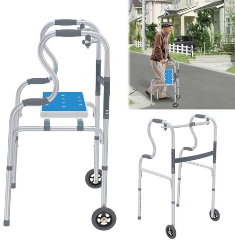 Froadp Gehhilfe für Senioren, Gehbock aus Aluminium Leicht Höhenverstellbar, Gehhilfen mit 2 Lenkrollen Rutschfest Stabil Gehwagen, Rollator Schmal für Wohnung Stehhilfe Ergonomische Griff