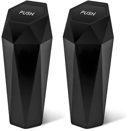 Wjelet 2 Pcs car bins for front of car with Lid, Mini Leakproof Plastic Car Trash Bin, Diamond Design Small Automatic Portable Trash Can, Car Accessories Interior for Car Office Home Kitchen