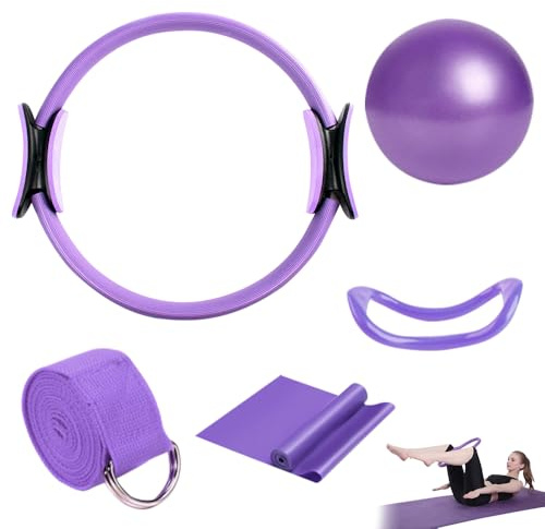 XEERUN 5 Stück Pilates Ring Set, Pilates Kit, Pilates-Ring mit rutschfesten Griffen, Pilates Essentials Kit für Frauen, Pilates Kreis Ring mit Pilates Ball und Fitnessbändern für zu Hause, Yoga