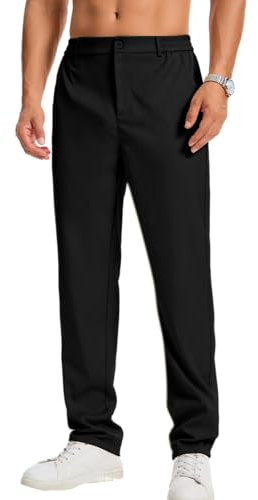 LVCBL Pantalon Chino Stretch pour Homme - Coupe Droite - Couleur Unie - avec élastique à la Taille Nior 3XL