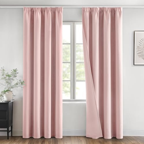 MIULEE Verdunklungsvorhänge mit Kräuselband Hellrosa Vorhänge Blickdicht 2er Set 140x260 cm Modern Gardinen Abdunkelnde Vorhänge Wohnzimmer Schlafzimmer Fenster Gardine Verdunkelung Thermovorhang
