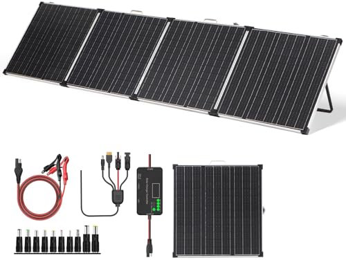 Panana 220W Foldable Solar Panel, 18V Portable Monocrystalline Solar Suitcase with SAE Connector Kit, Charge Controller, Mount Bracket for Off Grid Camping Car RV Marine Boat Battery (220W)