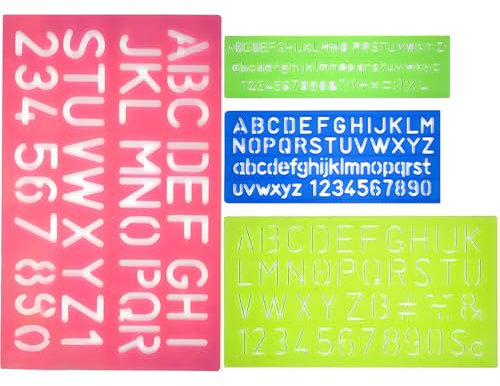 Letter Number Stencils, Alphabet Lettering and Number Stencils Small Plastic Letters Stencil Templates Set 4 Pcs Random Color