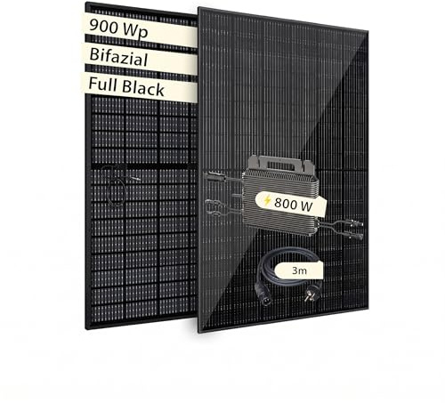 VALE Balkonkraftwerk Bifazial 900 Wp Full Black - Marstek M2-800 | steckerfertiges Set mit Kabel - bis 96,7 Prozent Wirkungsgrad - integrierter Netzschutz