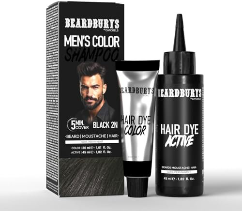 Champú de Color para Barba y Bigote Beardburys Negro 2N – Tinte Semipermanente para Hombre – Cubre Canas en 5 Minutos – 75 ml – Sin Amoníaco ni Parabenos