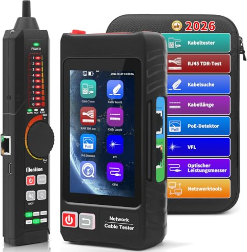 Henkion Multifunktions RJ45 Netzwerkkabeltester UTP-Kabeltester,Ethernet-Kabelverfolger, 4-Zoll-IPS-Touchscreen, unterstützt Netzwerktools, OPM, POE++-Erkennung, RJ45 TDR, Kabellänge,NCV(LT-600S)