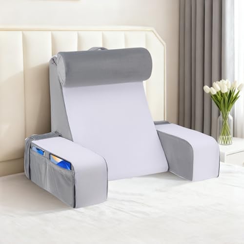 Trsaow Cojín ergonómico de lectura con reposacabezas y reposabrazos desmontables, soporte lumbar para cama, sofá, suelo, ajustable para leer, trabajar y relajarse
