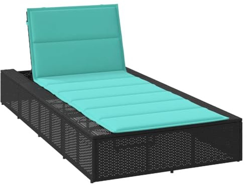 QUAHEAS Sonnenliege mit schwebender Auflage, Schwarz Poly Rattan, verstellbar, für Pool, Garten & Terrasse, wetterfest, 210x100 cm, bequemer Lounge Sessel