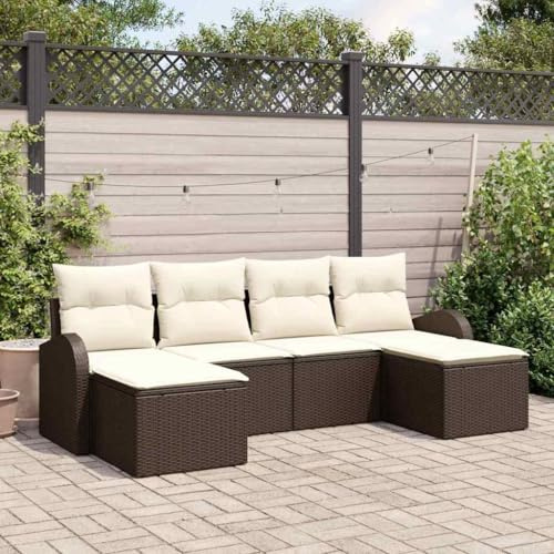 QJBSAVVA Gartenmöbel Set 6-TLG Poly Rattan Lounge Ecksofa Braun Weiß Modular 124x61,5x69 cm für Garten Terrasse Balkon