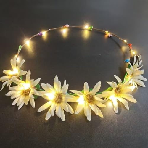 AWSOLAR 6 Stück Blumenkranz Haare LED, LED Haarreif Blumen | Leuchtende Haarreifen für Party, Geburtstag, Hochzeit, Festival Zubehör