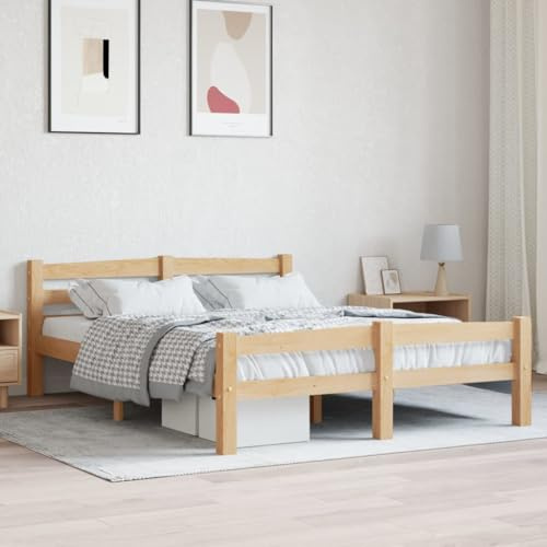 Mandloder Massivholzbett Kiefer 140x200 cm, Robustes Bettgestell aus Vollholz, modernes Design, langlebig, für Schlafzimmer, Gästezimmer, Jugendzimmer, naturfarben