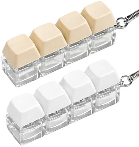 Teclado Fidget Anti Estrés 2 Piezas, Juguete Click Ansiedad, Mini Teclado Mecánico Portátil con Llavero, Botón Descompresión para Oficina, Estudio, Viaje, Adultos y Niños (Blanco/Beige)