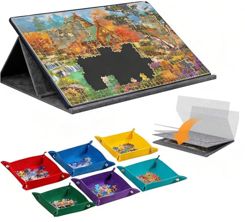 CAIEJSAEN Puzzletisch 1000 Teile kippbares Puzzlebrett mit 2-in-1-Ständer und Abdeckung Superleichtes Filz-Puzzleplateau mit 6 Sortierfächern Tragbarer Puzzletisch Foldable Jigsaw Puzzle Board