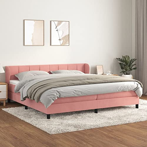 Owoxanthellate Lit à sommier tapissier en velours rose, 200 x 200 cm, avec tête de lit réglable en hauteur, matelas mi-dur, design moderne, pour chambre à coucher et chambre d'amis