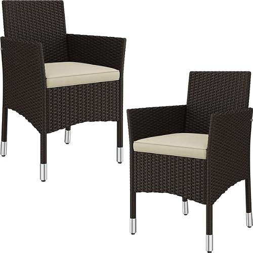 Yaheetech 2er Set Gartenstuhl aus Polyrattan, Gartenmöbel Set mit 2 Sessel | Outdoor Rattansessel, Wasserabweisende und Waschbare Bezüge, inkl. Sitz- & Rückenpolster,Sitzkissen, Weiß