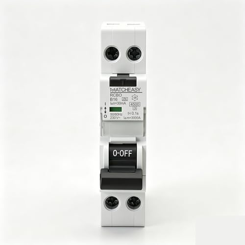 MATCHEASY RCBO FI/LS-Schalter 16A Typ A, 30mA Fehlerstromschutzschalter, 1P+N 230V 4.5kA, Curve B, Hutschienen-Schalter für Neubau & Altbausanierung