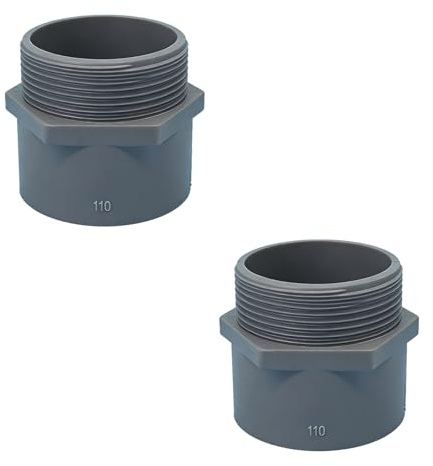 2 Stück PVC Rohrverschraubungen, 110mm Klebemuffe x G 4 Außengewinde Adapter Übergangsnippel für Rohr Schwimmbäder Garten Bewässerung [Grau]