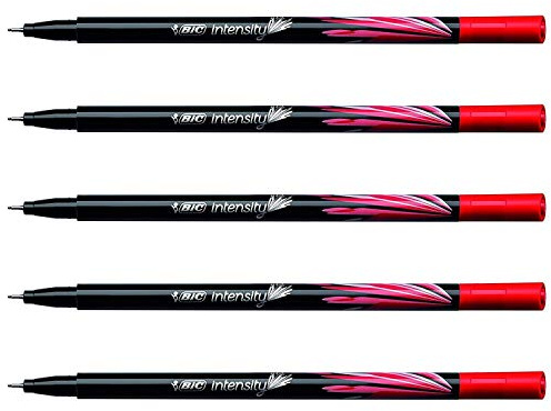 BIC Fineliner Intensity Fineliner mit Ringspitze, Metall, 0,4 mm, Rot, 5 Stück