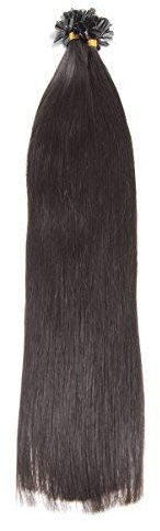 Naturschwarze Keratin Bonding Extensions 100% Remy Echthaar Human Hair - 100x 1g 45cm Glatte Strähnen - Lange Haare mit Keratin Bondings U-Tip Haarverlängerung Haarverdichtung-Farbe:#1b Naturschwarz