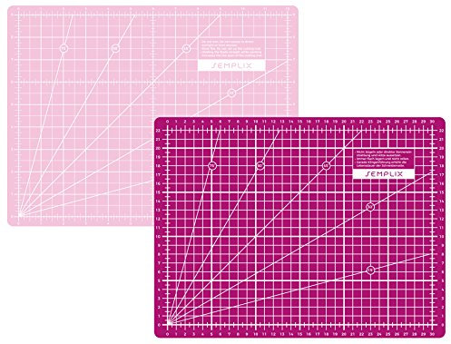 SEMPLIX Selbstheilende Schneidematte A0-A4 - Grün, Rosa, Grau, Türkis, Lila - Ideal fürs Basteln, Nähen & Patchworken - Beidseitig Bedruckt - Vorderseite cm Rückseite inch Bemaßung (Beere-Rosa, A4)