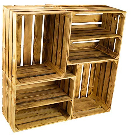 4er set massive Obstkiste Apfelkiste Weinkiste aus dem Alten Land +++ 50 x 40 x 30 cm (NEU GEFLAMMT 2 x Längs 2 x Ohne)