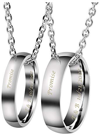 Zysta 2PCS Pärchen Kette - Edelstahl Damen Herren Ringe Anhänger Paar Halskette mit Gravur für Paare Liebhaber (#2)