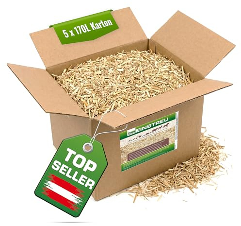 Kleintier-Einstreu Häckselgut Häcksel aus Miscanthus/Elefantengras für Hasen Kaninchen Maus Vogel Meerschweinchen - Kleintierstreu / Hamsterstreu statt Stroh- u. Hobelspäne für Käfig & Stall (5x 170l)