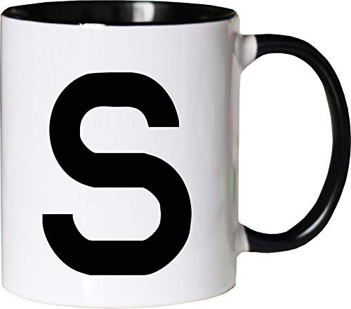 Mister Merchandise Becher Tasse Buchstabe S Kaffee Kaffeetasse liebevoll Bedruckt Anfangsbuchstabe Initial Initialien Weiß-Schwarz