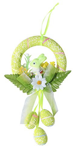 Amosfun Ostern Kranz Türkranz Dekorative Osterei Hase Kranz Ostern Hängende Deko Wand Home Deko (Grün)