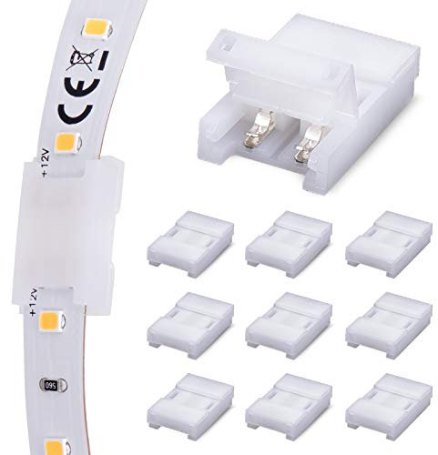 JAUHOFOGEI LED Strip Verbinder 2 Polig für 10mm Breit SMD 2835 3528 3030 Einfarbige LED Streifen Stripes 12V 24V, Max Ampere 5A, ohne Löten, 10 Stück