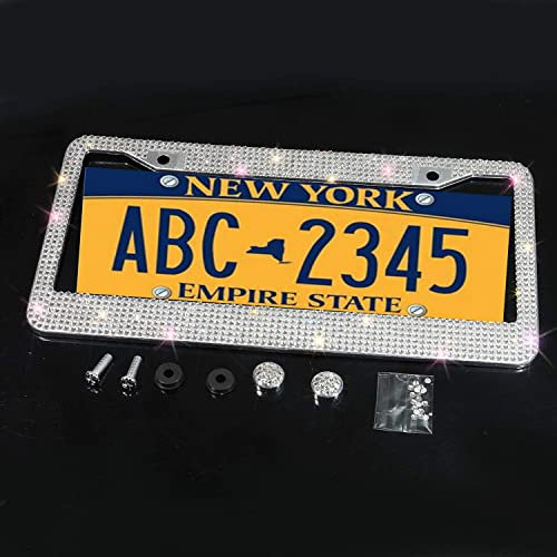 Fashion Clear Glass Crystal License Plate Frames,Rhinestone License Plate Cover for Women,Blingbling SUV License Plate Holder(1 Frame)