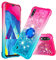 Samsung Galaxy A10 Phone Case with Ring Holder for Girls Glitter Gel Girly Cover Clear Sparkly Fun Liquid Crystal Soft Silicone Shockproof Protective Case for Samsung Galaxy A10 Pink & Light Blue