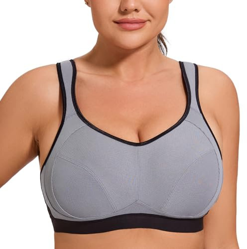 AGONVIN Damen Sport BH Starker Halt Große Brüste Acvive High Support Lauf Fitness Yoga Bra Grey 80G
