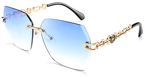 FEISEDY Randlose Sonnenbrille Damen Groß Brille ohne Rahmen mit Glitzer Diamant Schneidlinse UV400 Schutz Frauen Brille B2567