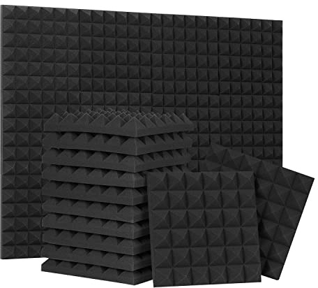 24 Pack-12 x 12 x 2 Inches Pyramid Designed Acoustic Foam Panels, Sound Proof Foam Panels Black, High Density and Fire Resistant Acoustic Panels, Sound Panels, Studio Foam for Wall and Ceiling