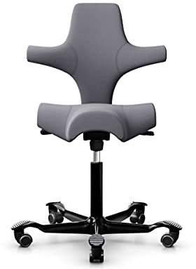 HAG Capisco 8106 Stoff Xtreme Bürodrehstuhl - Standard Gasfeder 200 mm - Sitzhöhe 47-65,5 cm - weiche Rollen (Schwarz, Xtreme - EXR081 Polster Grau)