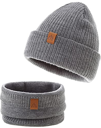 AHAHA Mütze Jungen Stricken Baby Beanie Mütze und Schal Set Warm Wintermütze Baby Grau