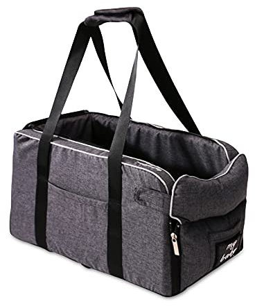 Ergocar Hunde Autositz, Sitzerhöhung für Kleine Hunde & Katzen mit Einem Gewicht unter 6kg Schultergurte Abnehmbarer Tragbar Auto Hundekorb Haustiere Auto Reisebett-Grau, Riemen