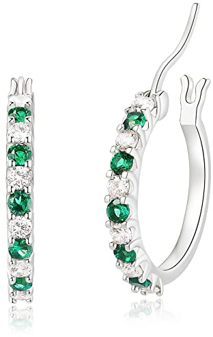 Sfoni Silver Hoops Earrings for Women Girls - Hypoallergenic Small Silver Hoops Birthday Christmas Gifts For Mother's Day Mum, Sizes 13/15/20mm, White/Blue/Green/Red Cubic Zirconia