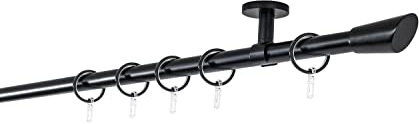 ondeco Gardinenstange auf Maß 20mm Rag 1-lauf Vorhangstange Deckenträger 4cm Stilgarnitur mit Ringen für Vorhänge 260cm Schwarz