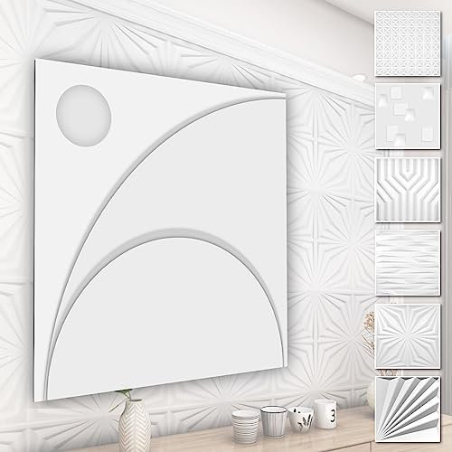 HEXIM 3D Wandpaneele, PVC Kunststoff weiß - Abstrakt Design Paneele 50x50cm Wandverkleidung (2QM HD129) PVC Material Wandtattoo Deckenplatten