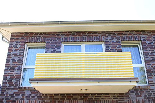 Smart Deko 90x900cm, Gelb&Weiß Streifen PE Balkonsichtschutz, Balkonverkleidung, Windschutz, Sichtschutz und UV-Schutz für Balkon, Gartenanlagen, Camping und Freizeit (90x900cm, Gelb&Weiß Streifen)