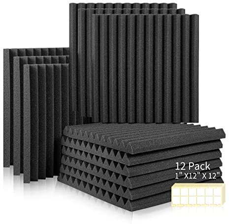 12 Stück Akustikschaumstoff, schallabsorber, schallschutz für Podcastsfür Podcast Aufnahmestudio, reduzieren Hall-Echo-Fliesen für Decken im Heimbüro, doppelseitigem Kleber, 30x30x2.5cm