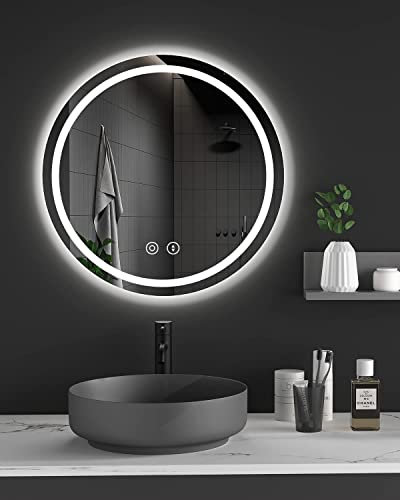 Dripex Badspiegel Rund mit Beleuchtung Led Spiegel mit Touch-Schalter, Dimmbar, 3 Lichtfarbe Einstellbare Runder Badezimmerspiegel mit Beleuchtung, Beschlagfrei 60x60 cm