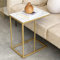 Marble Top Side Table C-Shape: C Shape Sofa End Tables White 45x30x54cm High Gloss Marbles Tabletop Bedside with Golden Metal Legs Laptop Snack Narrow Small Tables Home Office Living Room Couch