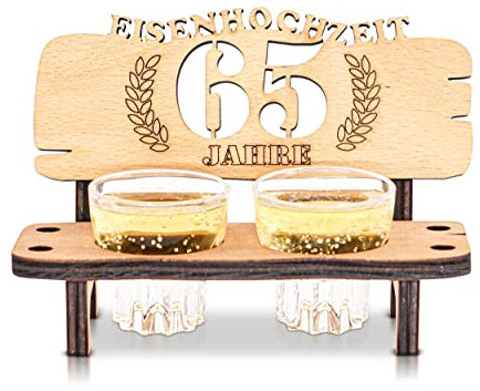 DARO Design - Schnapsbank 65. Hochzeitstag Eisenhochzeit Geschenk Deko für Paare Männer Frauen aus Holz mit Gläsern