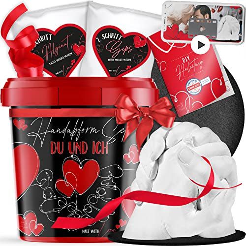 3D Handabdruck Set für Paare Made in Germany mit Sockel Gipsabdruckset Hände Jahrestag Geschenk für Ihn, Pärchen Geschenke Gips Geschenk für Sie, Gipsabdruck Hände Paar